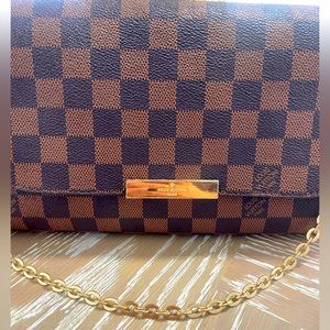 Louis Vuitton LV Women Favorite MM Clutch in Damier Azur Coated Canvas-Brown